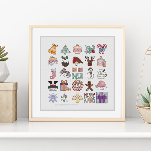 Mini Christmas Motifs Blackwork Pattern by Peppermint Purple