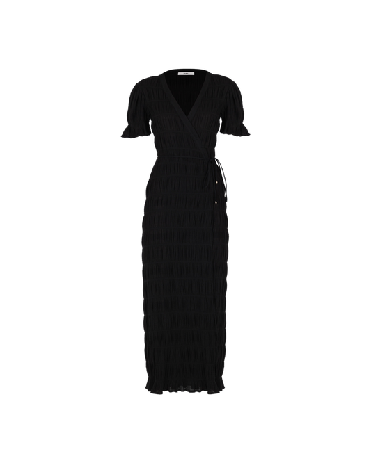 MIRELLA SHORT SLEEVE WRAP DRESS BLACK
