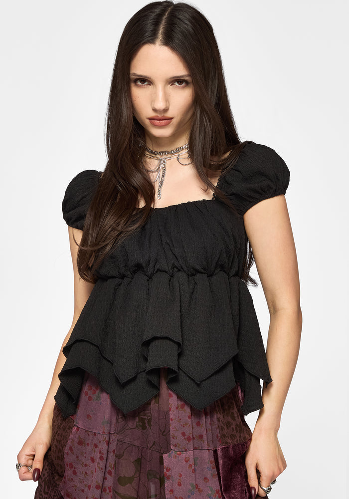 Mirelle Textured Sweetheart Hanky Hem Top