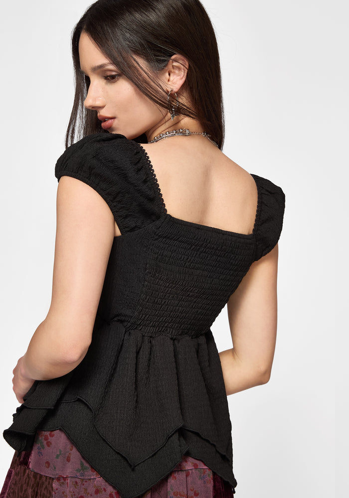 Mirelle Textured Sweetheart Hanky Hem Top