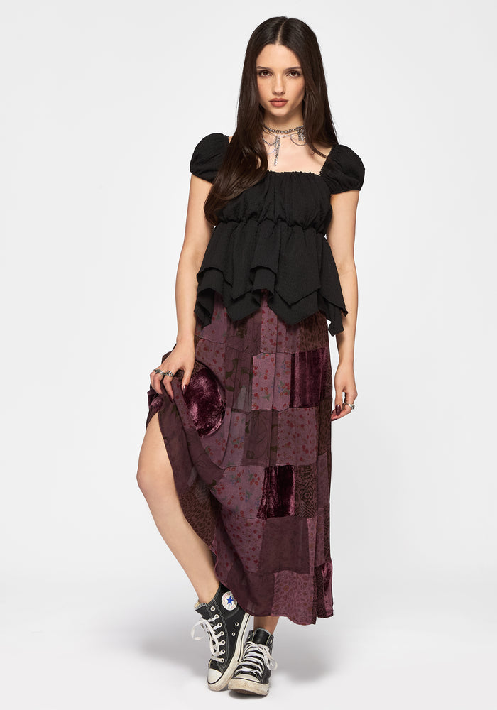 Mirelle Textured Sweetheart Hanky Hem Top