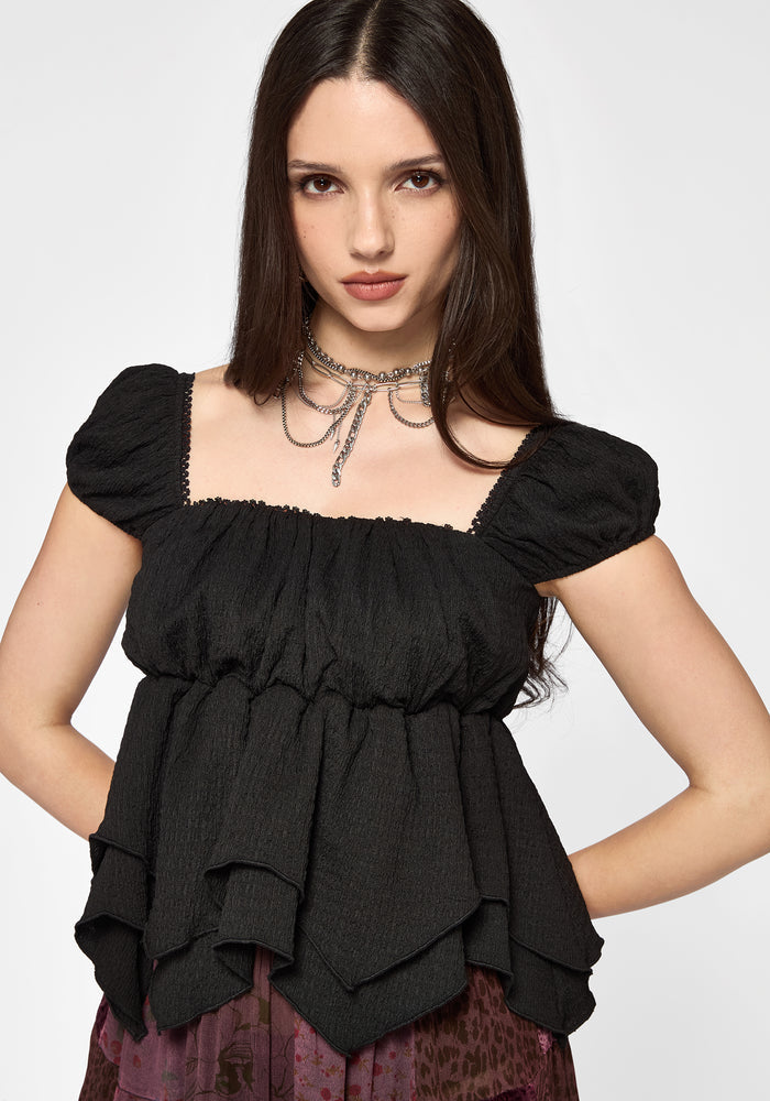 Mirelle Textured Sweetheart Hanky Hem Top
