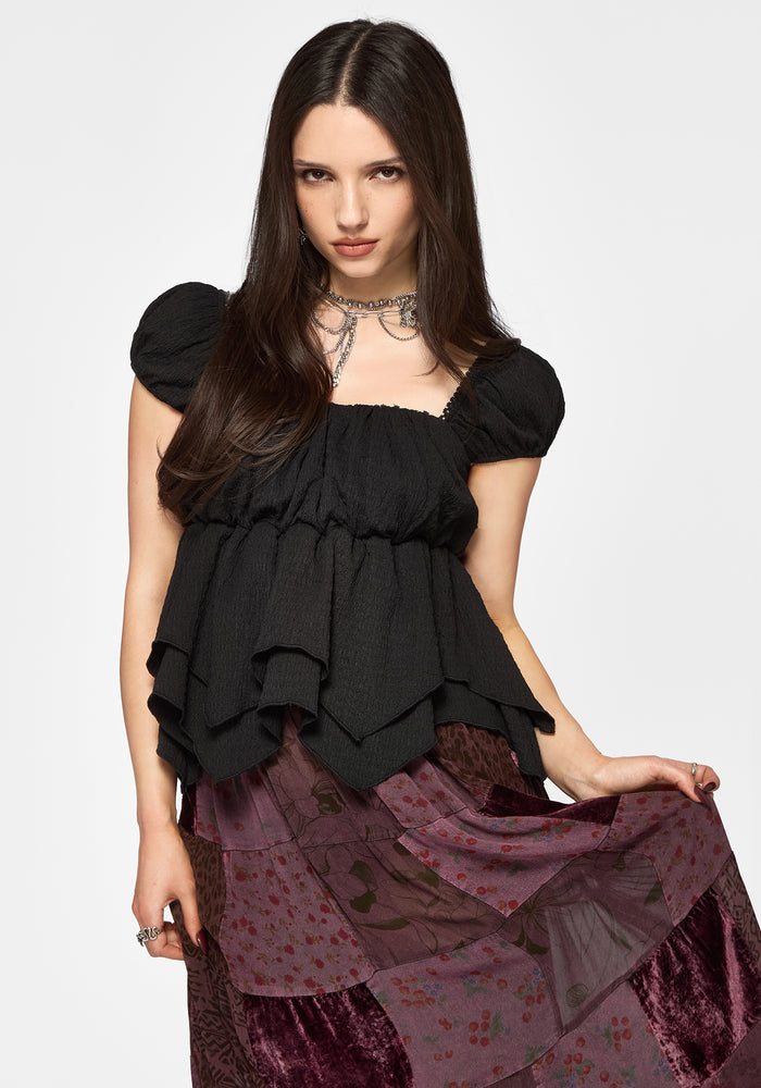 Mirelle Textured Sweetheart Hanky Hem Top