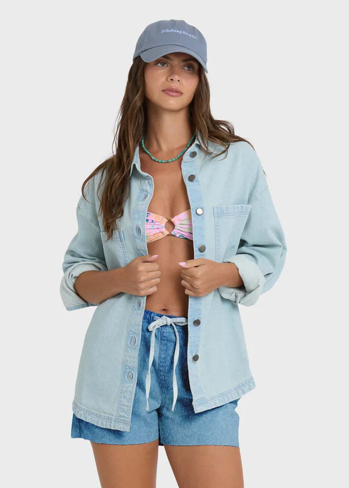 Mix Match Long Sleeve Woven Shirt - Sky Wash