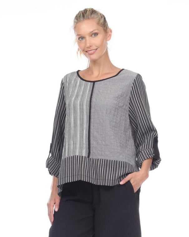 Mixed Stripe Patchwork Tunic Top - 2220
