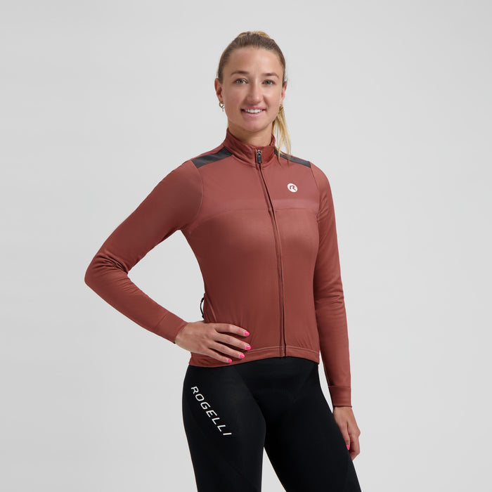 Rogelli Mono fietsshirt lange mouw dames chutney gedragen voorkant.