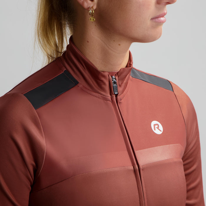Detail van Rogelli Mono fietsshirt lange mouw dames chutney voorkant.