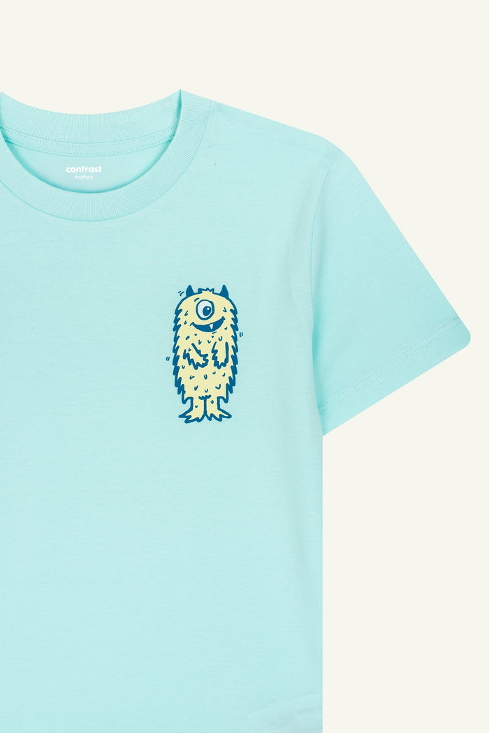 Sustainable kids graphic t-shirt, Contrast Monster in Caribbean Blue organic cotton