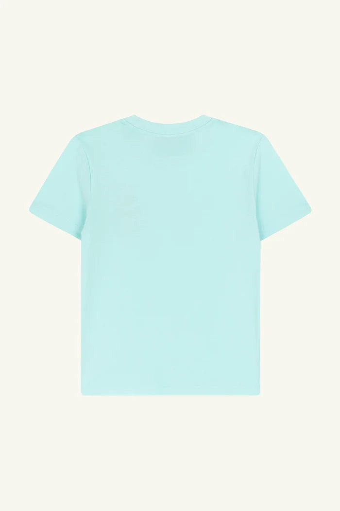 Contrast Monster kids t-shirt, breathable organic cotton tee in Caribbean Blue