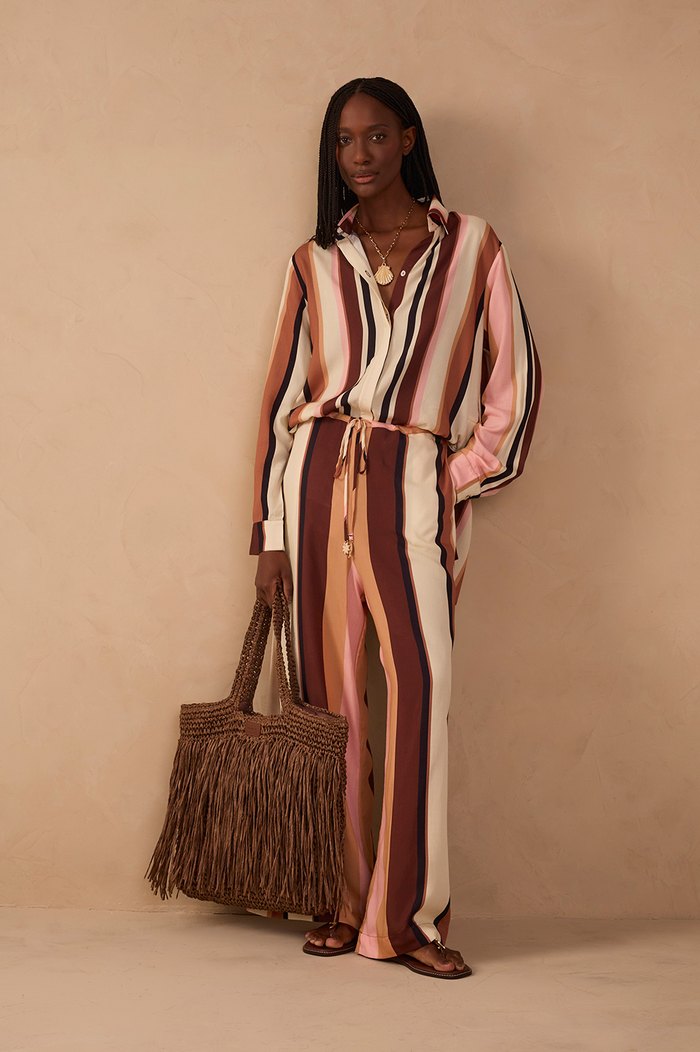 Multicolor Dunas Stripes Drawstring Flared Pants_1