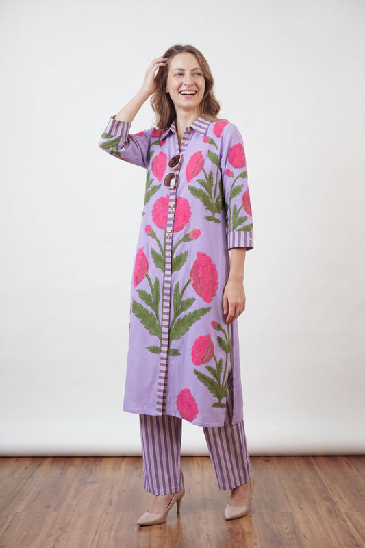 Multicolour Floral Printed Straight Cotton Kurta Co-ord