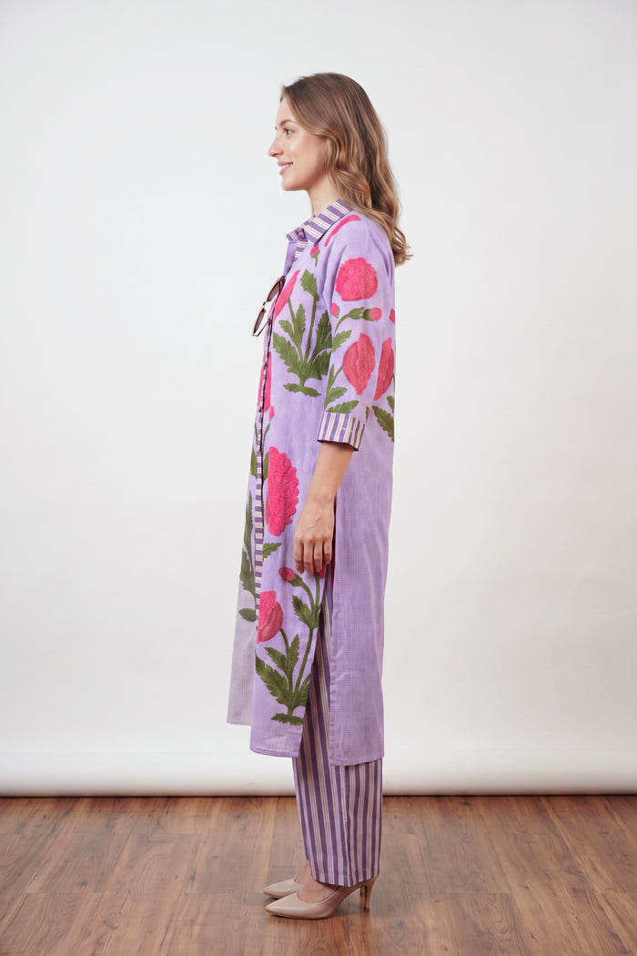 Multicolour Floral Printed Straight Cotton Kurta Co-ord