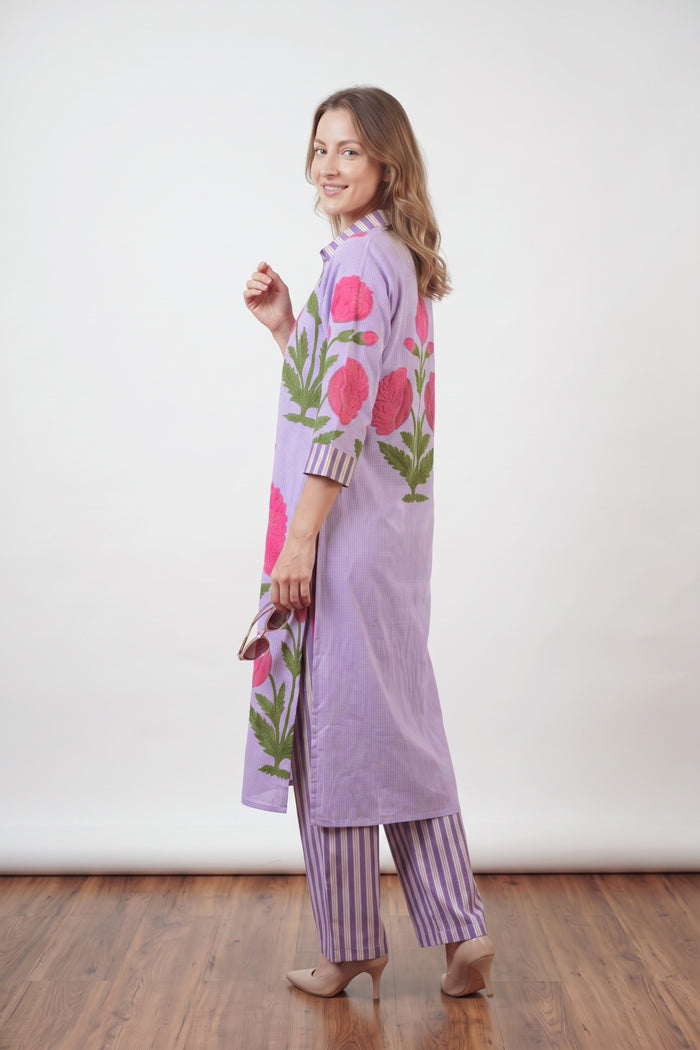 Multicolour Floral Printed Straight Cotton Kurta Co-ord