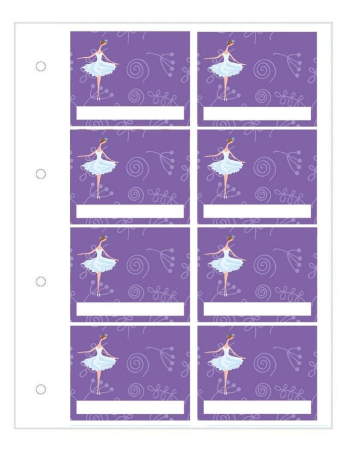 Lavender ballerina stickers with white swirls in Proud Moments medal case