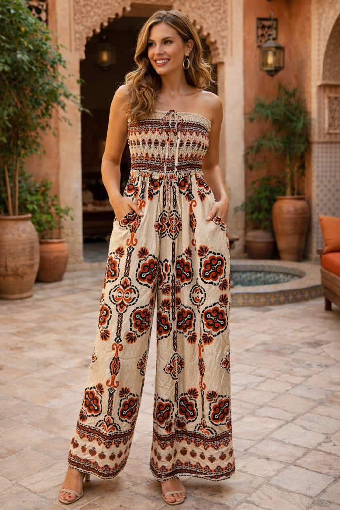 Natalia Native Jumpsuit Cream/Terracotta