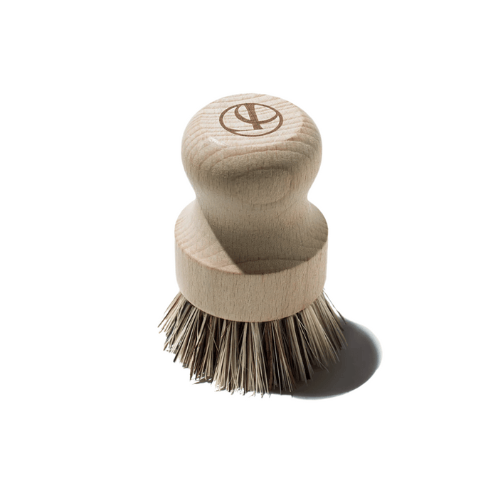 Natural Wood Dish Scrubber | L'AVANT Collective featuring a rounded smooth wooden handle and dense bristles, designed for effective and eco-friendly dish cleaning.