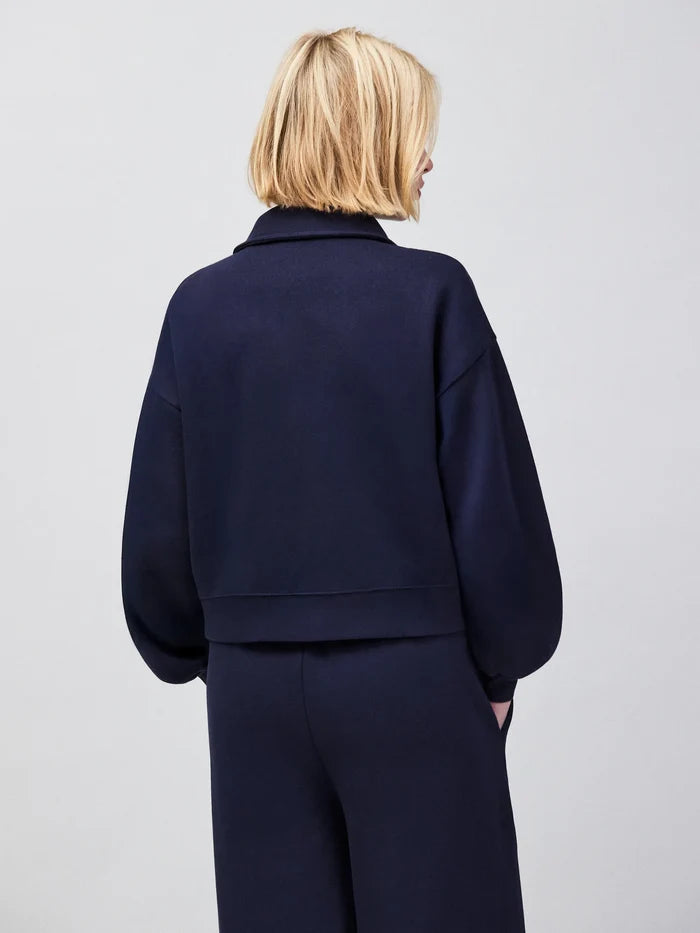 Navy sweatshirt bomber jacket with relaxed fit