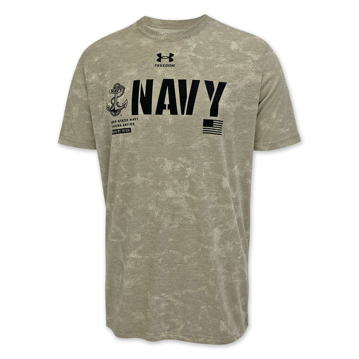 Navy Under Armour Freedom Performance Cotton Washed T-Shirt (Tan)