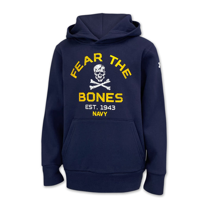 Navy Youth Under Armour Fear The Bones Icon Fleece Hood (Navy)