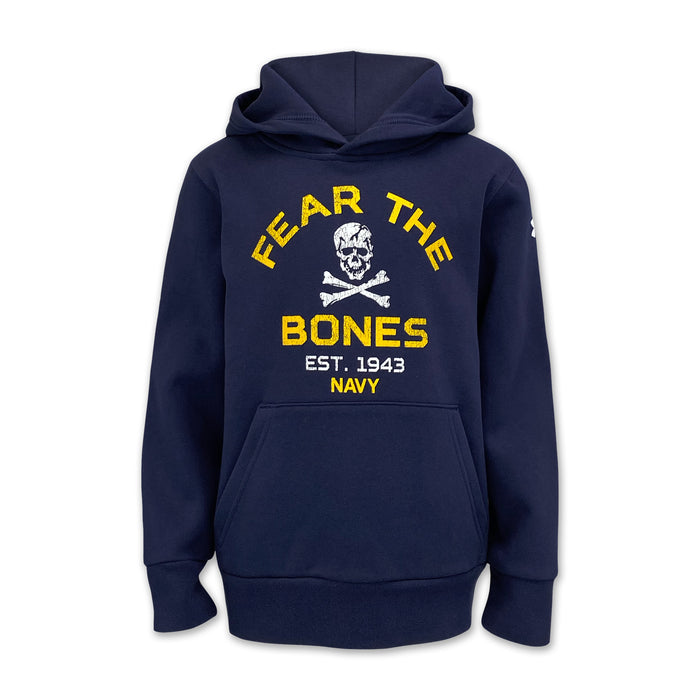 Navy Youth Under Armour Fear The Bones Icon Fleece Hood (Navy)
