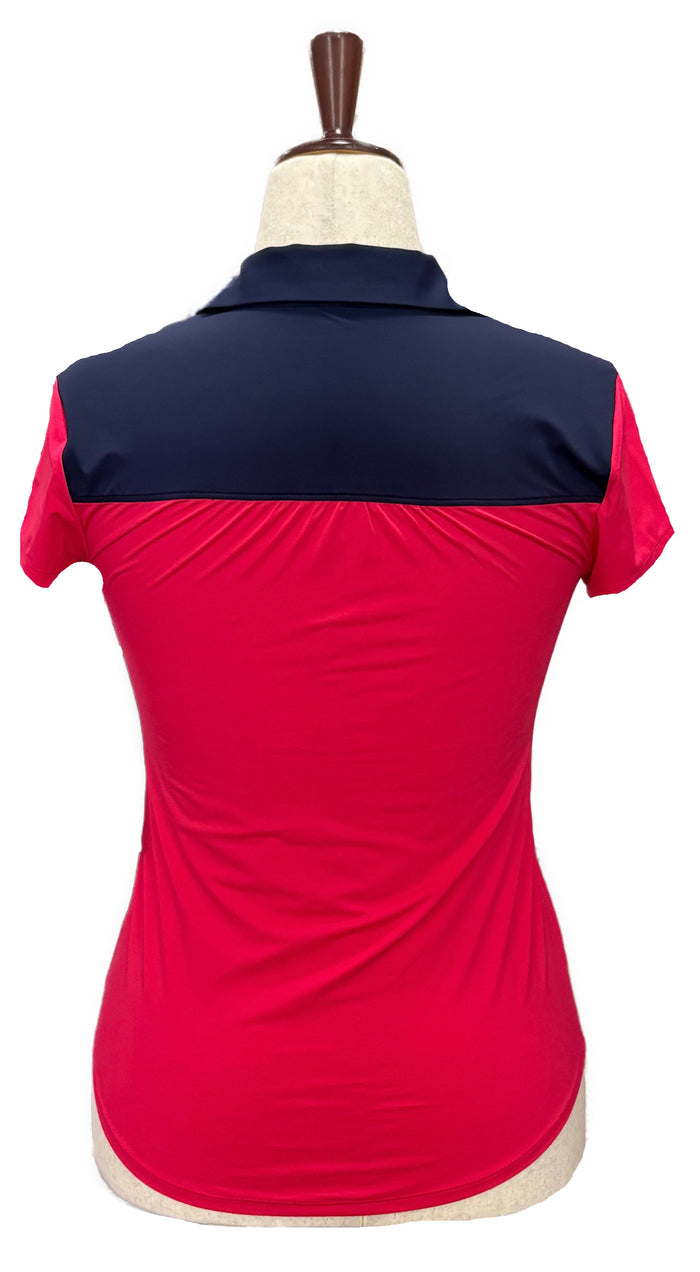 New Kinona Sport Shoulder Opener Short Sleeve Golf Top - Pink/Navy Size XS MSP$118