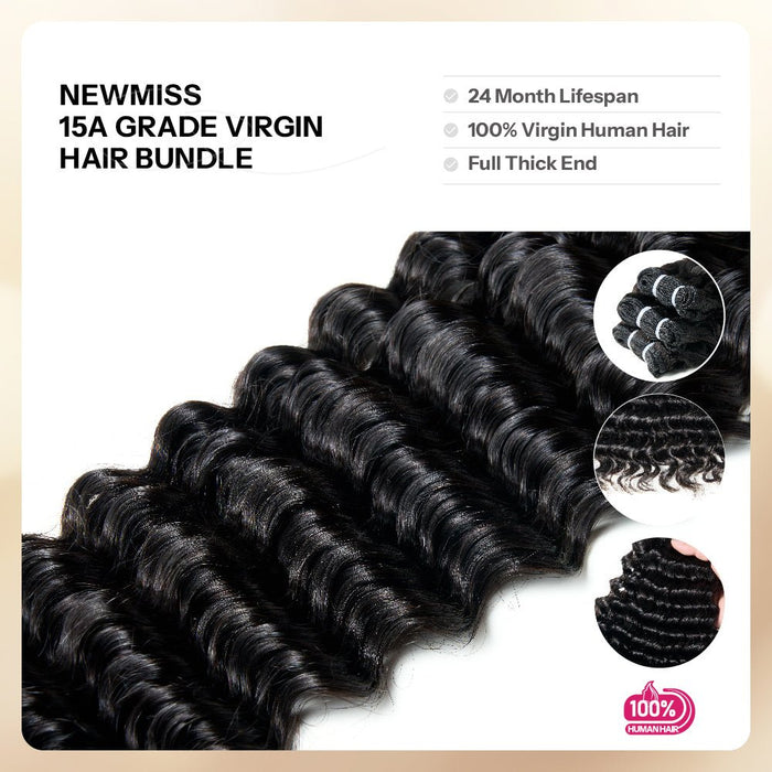 NEWMISS 15A Grade Raw Virgin Burmese Deep Wave Human Hair - 3 Bundles Deal - newmiss hair