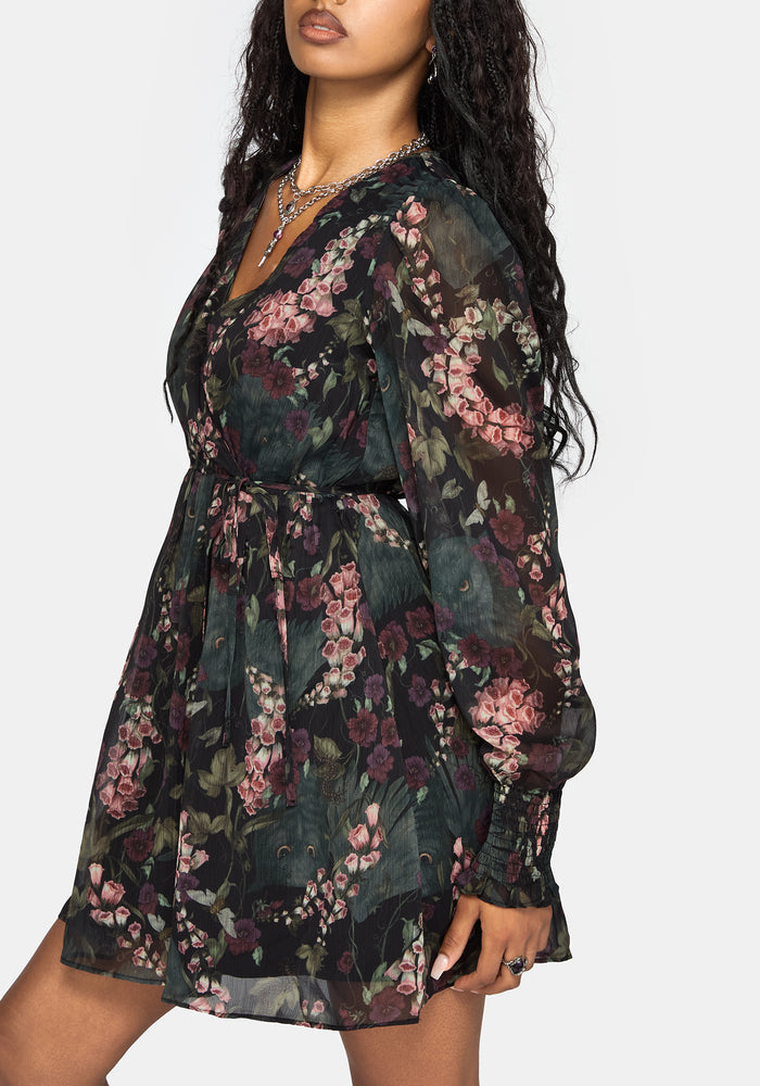 Noctua Chiffon Wrap Long Sleeve Mini Dress