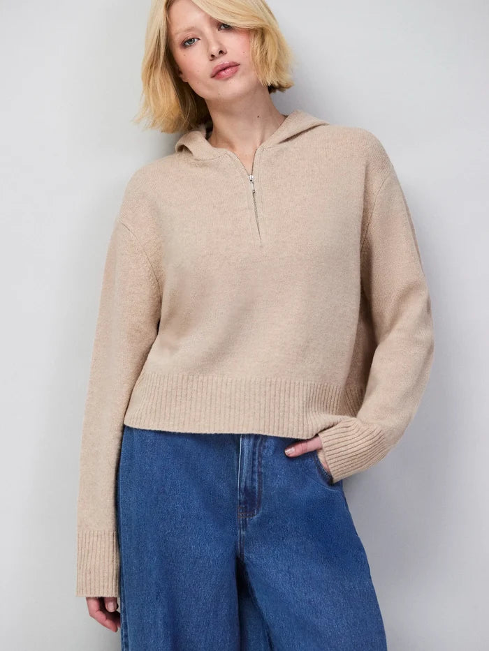 Oatmeal Half Zip Wool Knit Hoodie