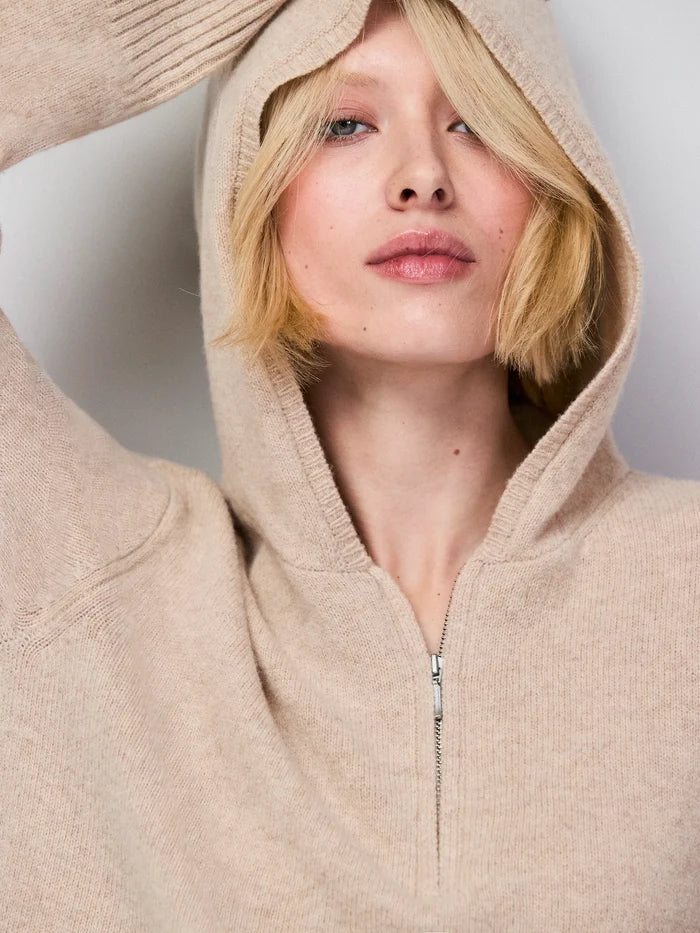 Oatmeal Half Zip Wool Knit Hoodie