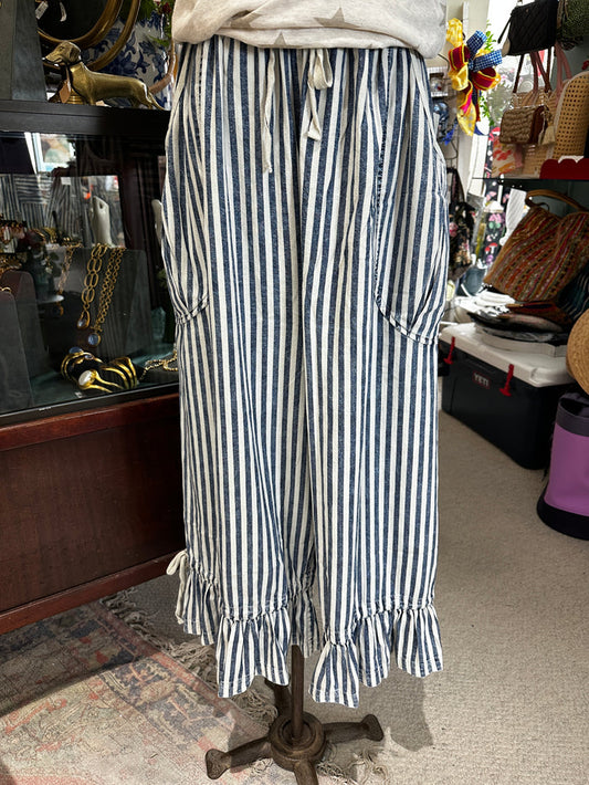 Pants Stripe Ruffle Hem Bloomer Pants