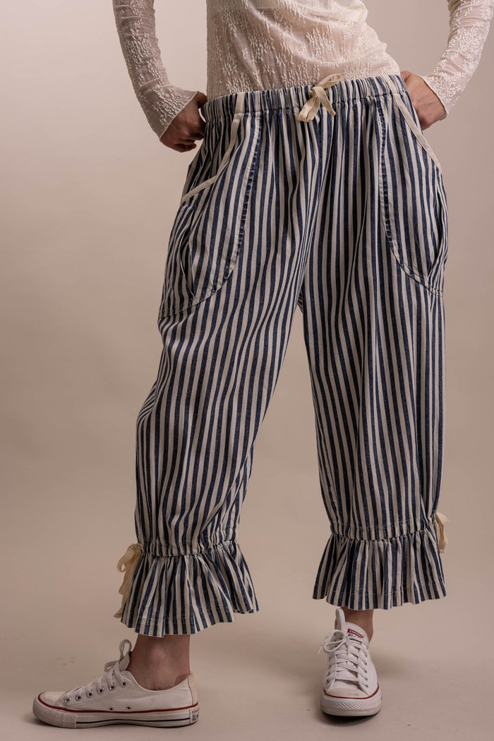 Pants Stripe Ruffle Hem Bloomer Pants