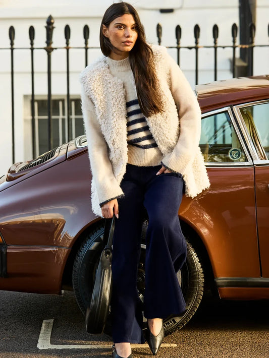 Petite Ivory Faux Shearling Longline Gilet