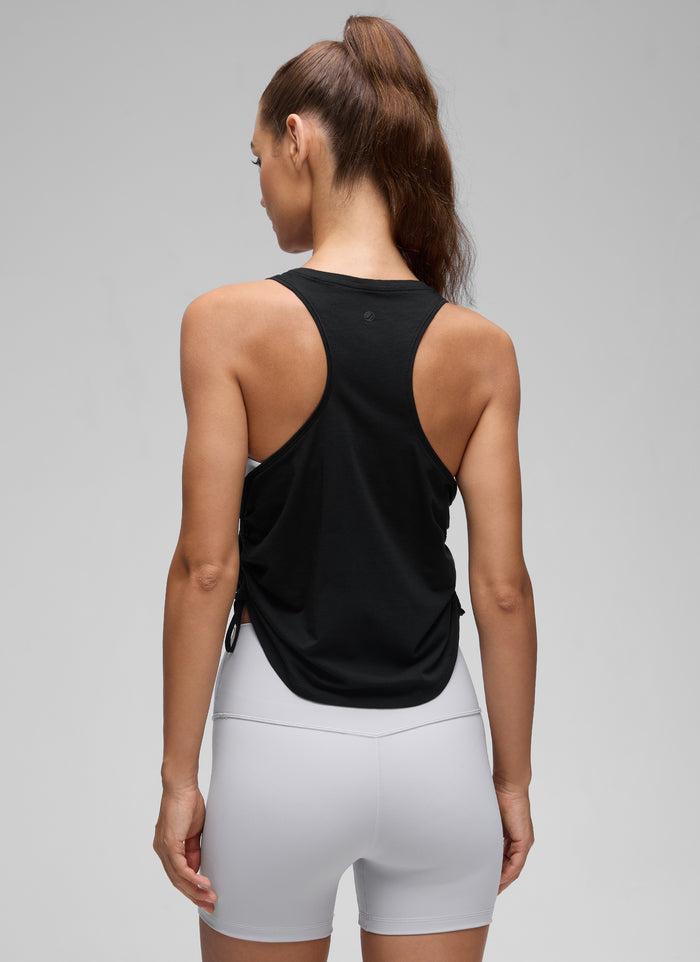 CRZ YOGA Women's Yoga Loose Fit Tops Pima Cotton Tank Ruched Racerback Black