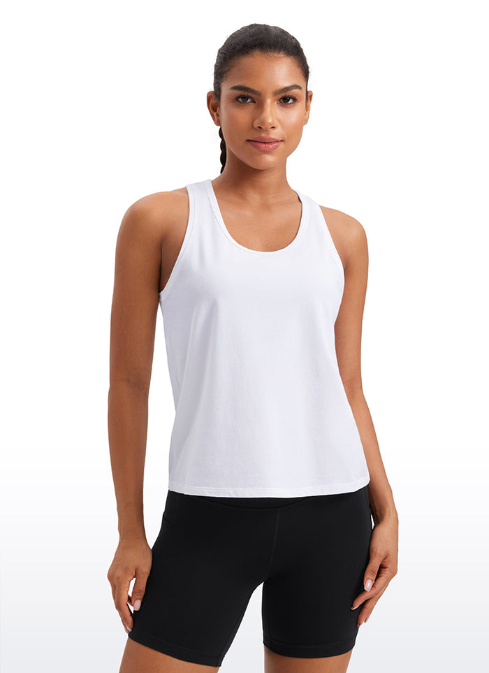 CRZ YOGA Pima Cotton Scoop Neck Racerback  Workout Sleeveless Tank Tops White