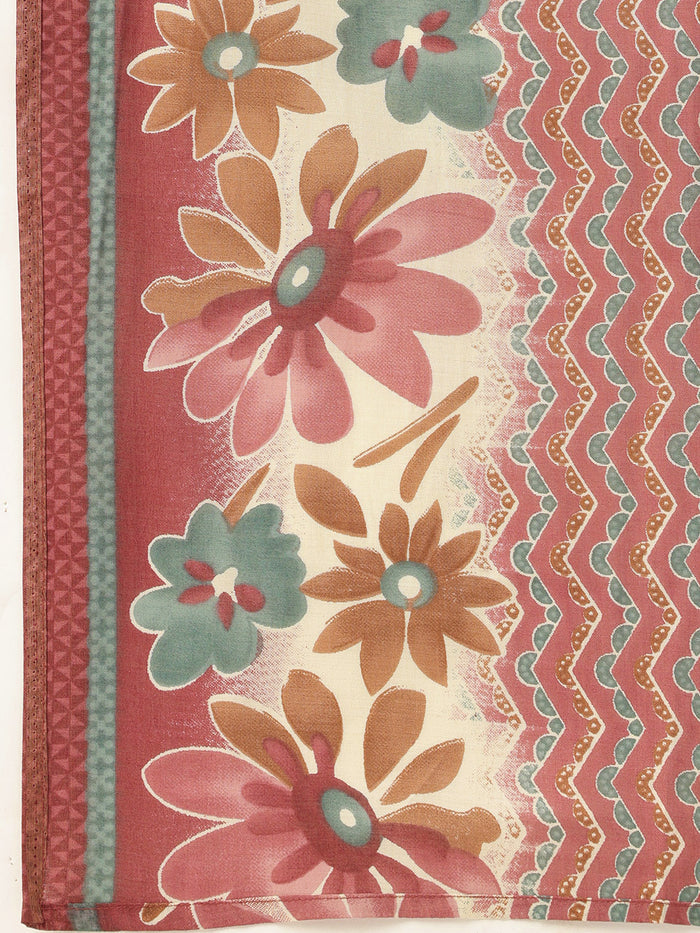 Pink Floral Printed Regular Kurta with Trouser & Dupatta, kurta set, Kurta with Trouser & Dupatta, floral printed kurta set