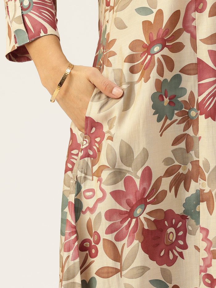 Pink Floral Printed Regular Kurta with Trouser & Dupatta, kurta set, Kurta with Trouser & Dupatta, floral printed kurta set