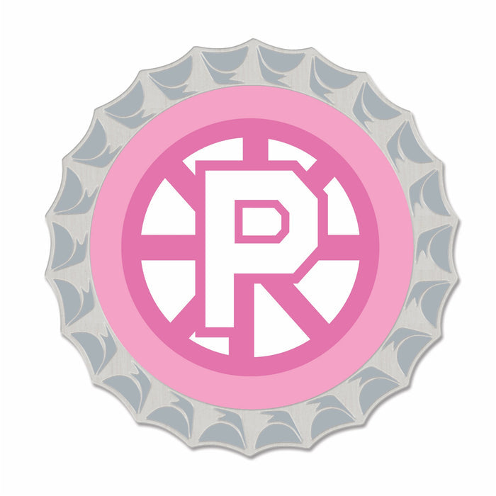 Pink Spoked P Bottle Cap Lapel Pin