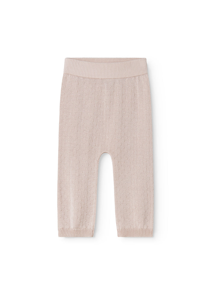 Strikbukser i misty pink med ribkantet linning og benåbninger