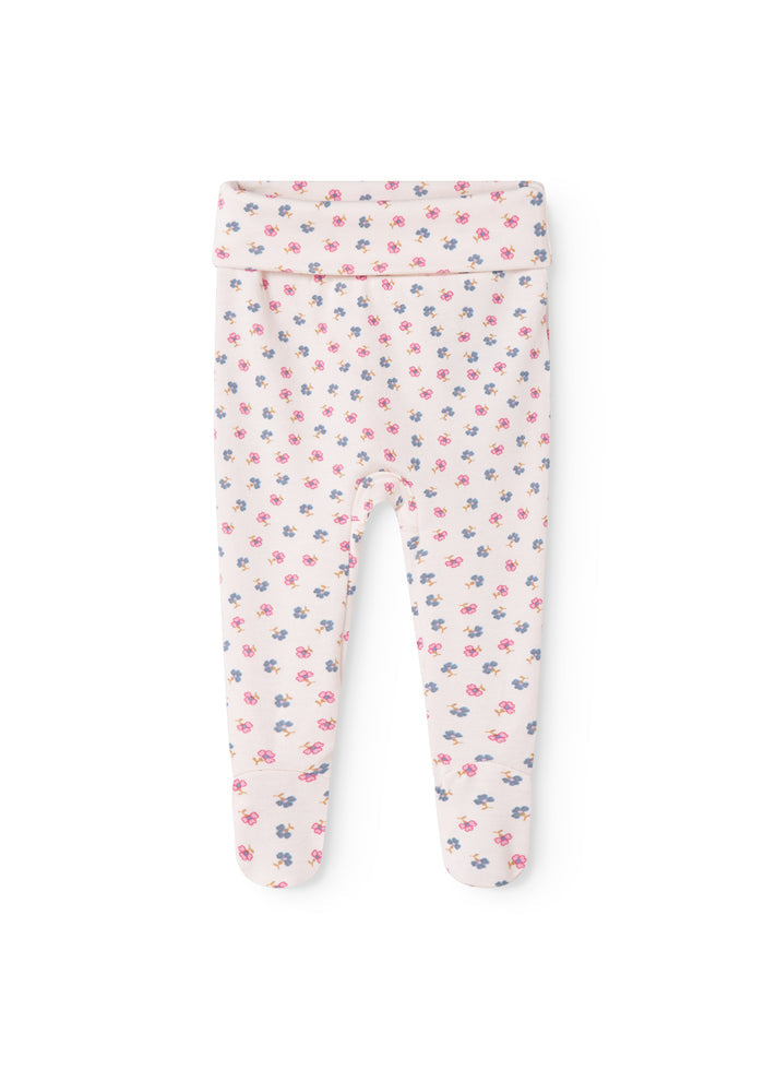 Lyserøde babybukser med mini blomsterprint og elastisk linning