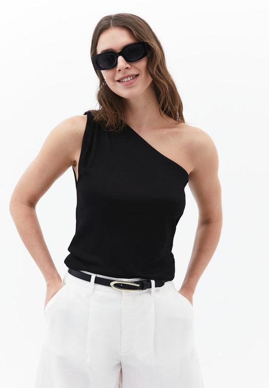 Pleated One Shoulder Blouse - BLACK