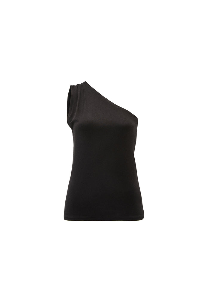 Pleated One Shoulder Blouse - BLACK