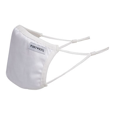 Portwest CV33 - 3-ply Anti-microbial Fabric Face Mask (Pk5) - One Size Fits All