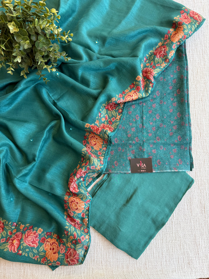 Printed semi raw silk salwar suit set