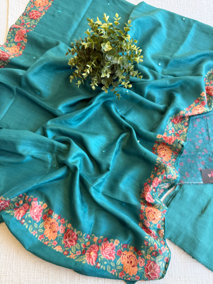 Printed semi raw silk salwar suit set