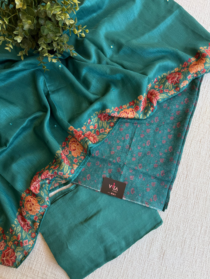 Printed semi raw silk salwar suit set