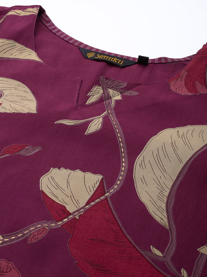 Purple Floral Printed Regular Kurta with Trouser & Dupatta, kurta set, Kurta with Trouser & Dupatta, floral printed kurta set