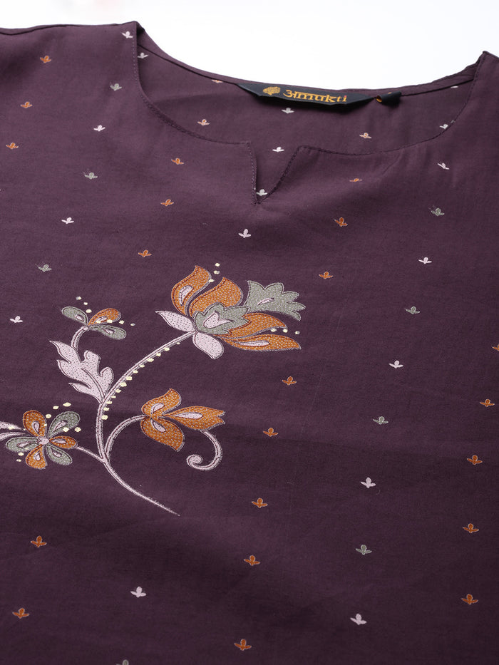 Purple Floral Printed Regular Kurta with Trouser & Dupatta, kurta set, Kurta with Trouser & Dupatta, floral printed kurta set