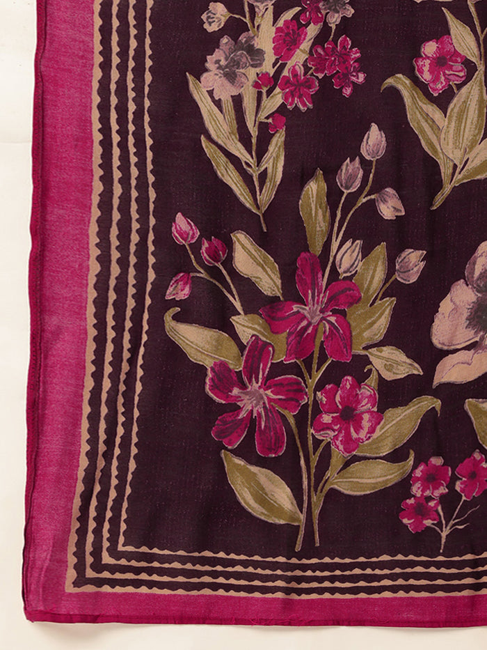 Purple Floral Printed Regular Kurta with Trouser & Dupatta, kurta set, Kurta with Trouser & Dupatta, floral printed kurta set