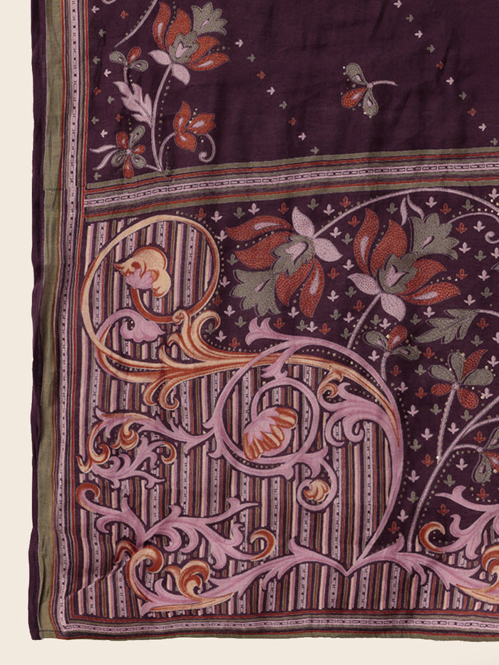 Purple Floral Printed Regular Kurta with Trouser & Dupatta, kurta set, Kurta with Trouser & Dupatta, floral printed kurta set