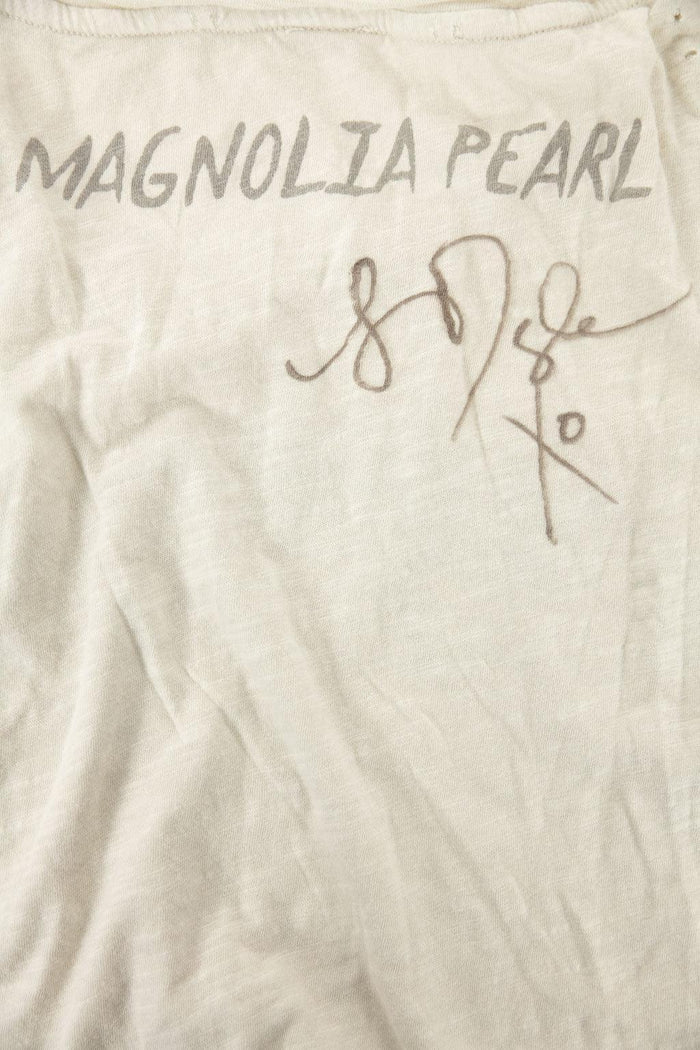 Magnolia Pearl artisan vintage white shirt with whimsical hand-drawn signature design